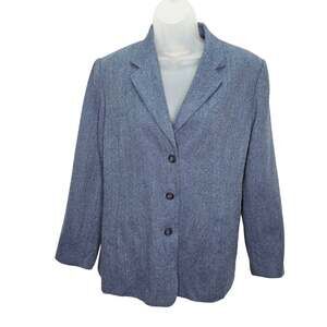 Vintage Talbots Petites Blue 100% Wool Women's Long Sleeve Blazer Jacket Size 14